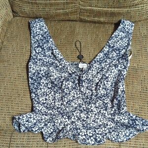 Floral Blue  and White Women's Top Nwot